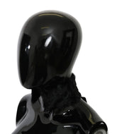 Dolce & Gabbana Black Fur Neck Collar Wrap Lambskin Scarf